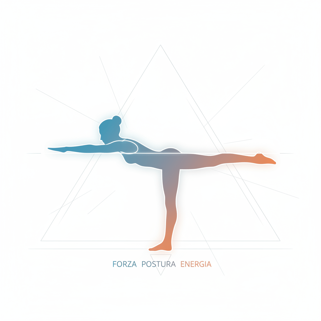 Silhouette of a woman in a yoga balance pose with text FORZA POSTURA ENERGIA.